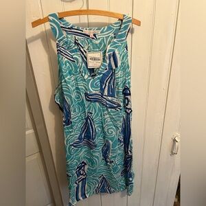 NEW Barbara gerwit xl Blue and White Sailboat tropical sleeveless vneck Dress